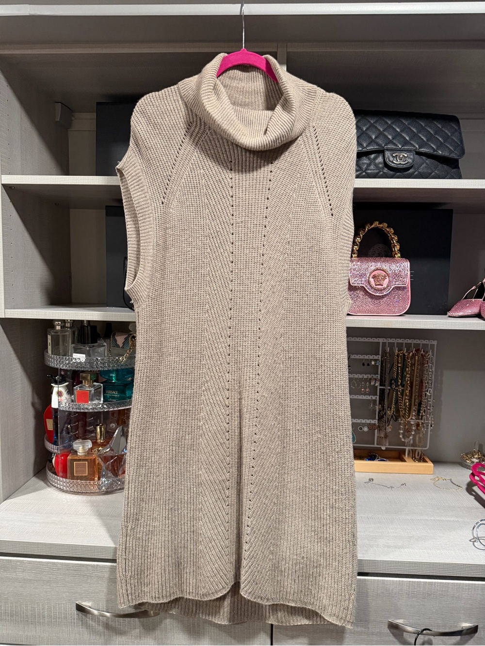 Vince Beige Sleeveless Turtleneck Knit Dress